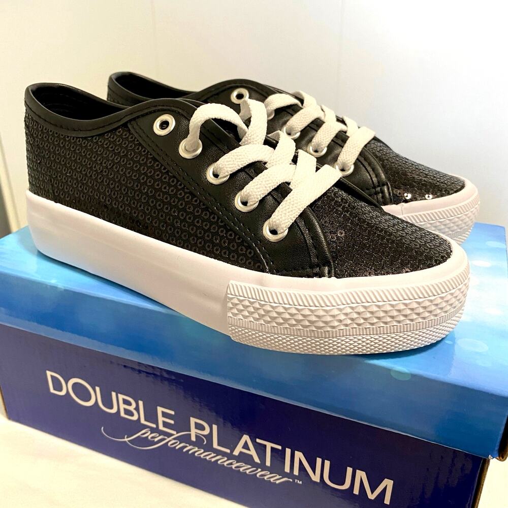 Double Platinum Girls Sneakers Size 3 Black Sequin Low Top NIB